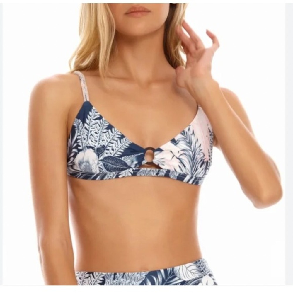 NEW Agua Bendita Peggy Helios Tropical Beaded Bikini Top Navy Pink Size Large‎